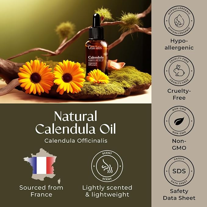 Gya Labs Organic Evening Primrose Oil for Dry Skin (3.4 fl oz) & Calendula Oil Organic for Skin (1 fl oz) Set - Aromatherapy Grade Essential Oils Set