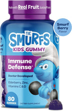 The Smurfs Immune Support Supplement Vitamins for Kids with Elderberry, Zinc, Vitamin C & D for Immune Defense Age 3+ | Made with Real Fruit in a Smurf Berry | Doctor Developed & Non-GMO | 80 Gummies