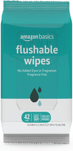 Amazon Basics Adult Wet Wipes Flushable formulated without Fragrance, 126 Count (3 Packs of 42) Packaging May Vary