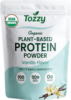 TOZZY Organic Vegan Protein Powder, Vanilla | 16 Servings | 20g Plant-Based Pea Protein | 5 Simple Ingredients | 0g Sugar | Keto | Gluten- & Dairy-Free (1 lb) - Packaging May Vary