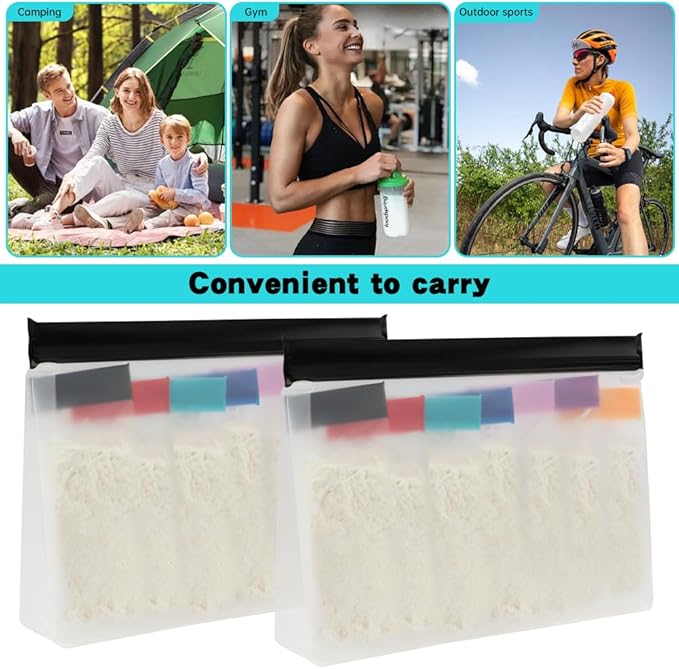 Protein Powder Travel Container Set, 21Pcs Leakproof Powder Dispensers Kit with Funnel, Portable 14pc Single Seal Bags with Labels Spoon and Brush, for Travel Fitness Trip(COLOR:white, black)