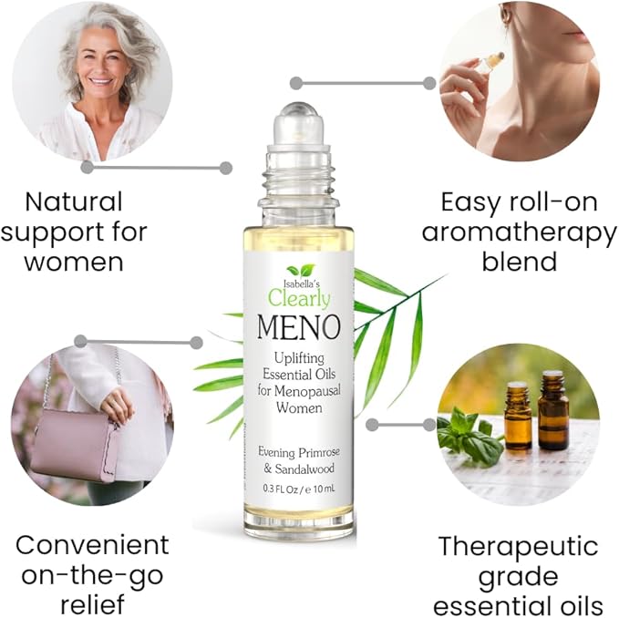 MENO Essential Oil Roll-On for Women | Natural Aromatherapy for Mood, Drive, and Balance with Evening Primrose, Clary Sage, Sandalwood, and Flax Seed