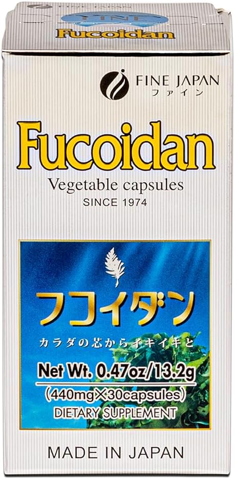 FINE JAPAN Fucoidan Capsules with Mekabu Seaweed & Agaricus Mushroom - 30 Capsules - Immune Support Supplement - Made in Japan - GMP, ISO9001 Certified