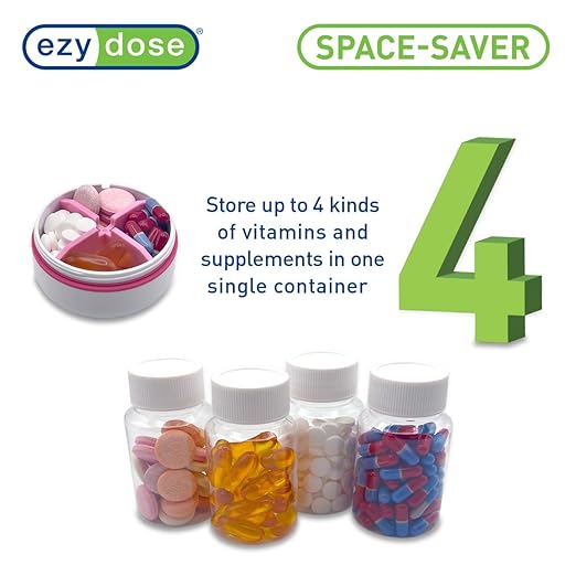 EZY DOSE Mini Vitamin Organizer, Multi Compartments, Portable and Compact Design, Easy Access Sliding Pill Dispenser, Supplement Organizer with Anti-Mix Design, Travel Friendly, Small, White and Pink
