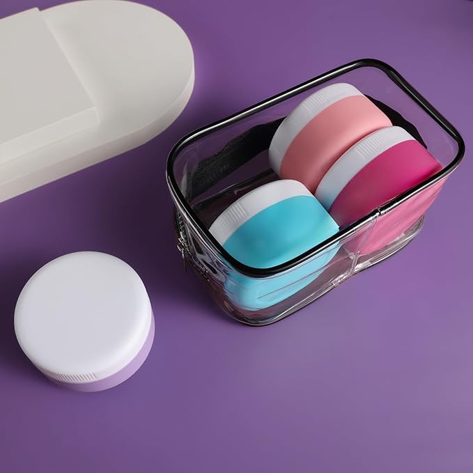 Kuangre Travel Containers for Toiletries, Silicone Cream Jars BPA-Free, Leak-proof 1.35oz Travel Size Containers, Portable Size Silicone Jars with Lid for Cosmetic Face Hand Body Cream (4 Pack)