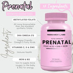 Research Labs Prenatal Vitamins for Women: 6X More Bioavailable Methylated Folate Folic Acid MTHF 5 | Supports Brain Development, Healthy Growth