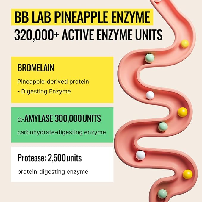 BB LAB Pineapple Enzyme Supplement, Natural Digestive Enzymes with α-Amylase, Protease, Bromelain, Korea Formula, Supports Carb & Protein Breakdown