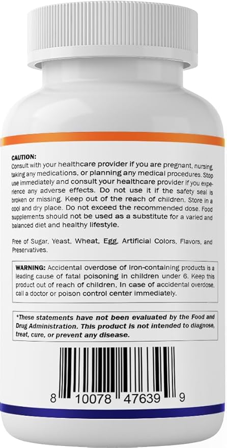 Vitamatic Ferrous Fumarate 325 mg + Vitamin C 100 mg (104 mg Elemental Iron) – High Potency Iron Supplement – Gentle on Stomach, 120 Coated Tablets, Made in USA