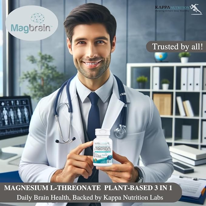 Kappa Nutrition Powered by Magbrain™ Magnesium L-Threonate Plant-Based, 60 Vegan Capsules, 420mg Elemental Magnesium (3 Capsules) from 2,253mg, Brain, Sleep & Muscle Support.