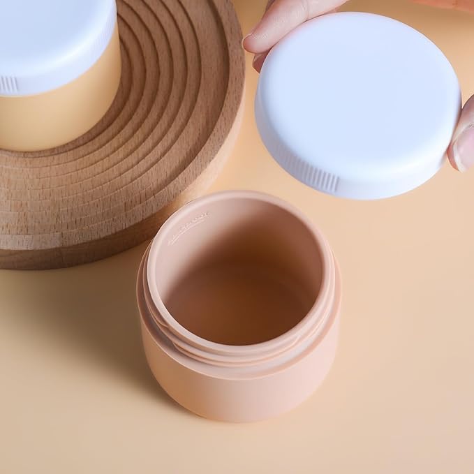 Kuangre Travel Containers for Toiletries, Silicone Cream Jars BPA-Free, Leak-proof 3oz Travel Size Containers, Portable Size Silicone Jars with Lid for Cosmetic Face Hand Body Cream (4 Pack)