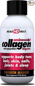 HEALTH DIRECT – Medical-Grade Liquid Collagen Shots – AminoSculpt Sugar-Free – Smooth Mango – 12 Servings, (12pk, 2oz Shots) – Good for Joints, Bones, & Sleep – Better Hair, Skin & Nails