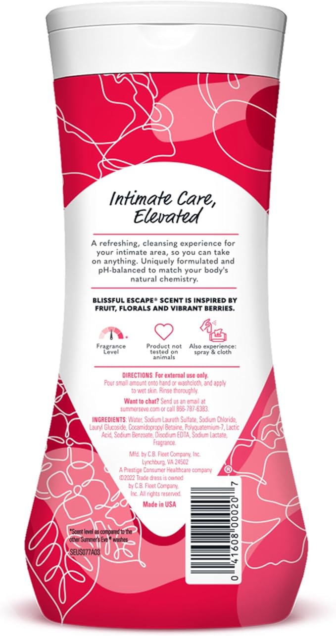 Summer's Eve Blissful Escape All-Over Daily Feminine Wash, pH-Balanced Body Wash for Women, Removes Vaginal Odor and Refreshes, 15 Fl Oz (Pack of 2)