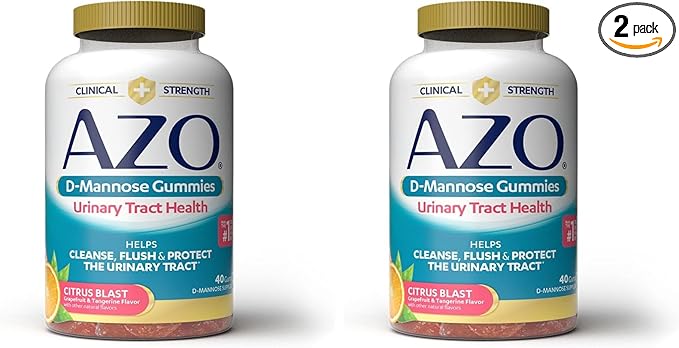 AZO D Mannose Urinary Tract Health Gummies, 40 Count, Clinical Strength 2000mg, Helps Cleanse, Flush & Protect, No.1 Pharmacist Recommended Brand, Vegan Tangy Citrus Blast Flavor, Non-GMO, Gluten Free