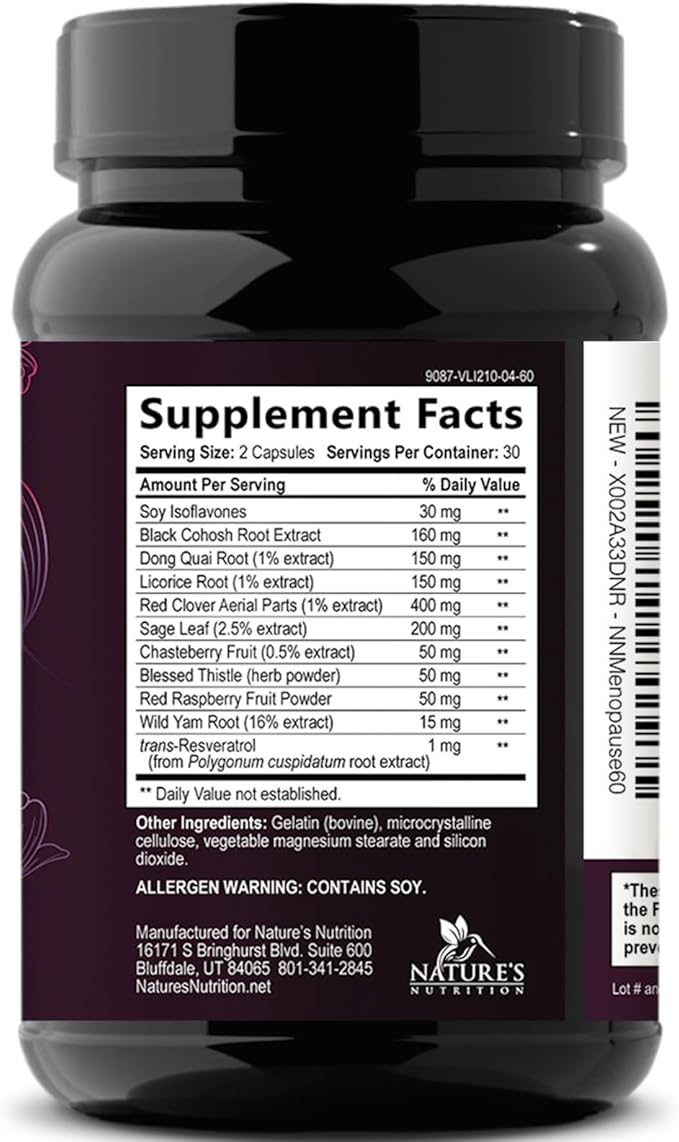 Menopause Supplements for Women - Complete Menopause Relief with Dong Quai & Black Cohosh - For Natural, Mild Hot Flash & Night Sweats - Hormone, Energy & Balance Support, Bottled in USA - 60 Capsules