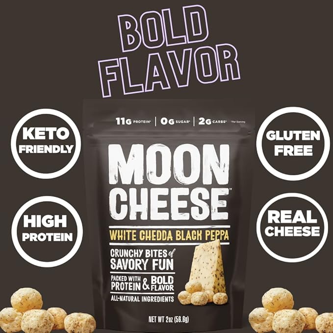 Moon Cheese Bites, White Chedda Black Peppa, 2-Ounce 3-Pack, 100% Real Cheese, Protein, Keto, After-School or Lunch Snack