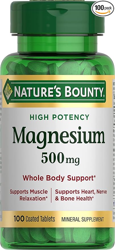 Nature's Bounty Magnesium, Mineral Supplement, Supports Bone and Muscle Health, 500 mg, Coated Tablets, 100 Count