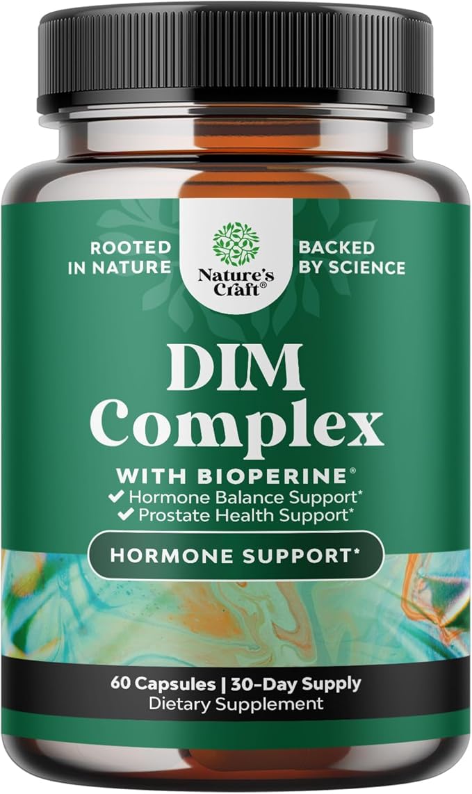 Pure DIM Supplement for Men with Bioperine - DIM Estrogen Blocker for Men for Hormone Balance & Prostate Health - Diindolylmethane Testosterone Complex with Broccoli Florets - 60 Count