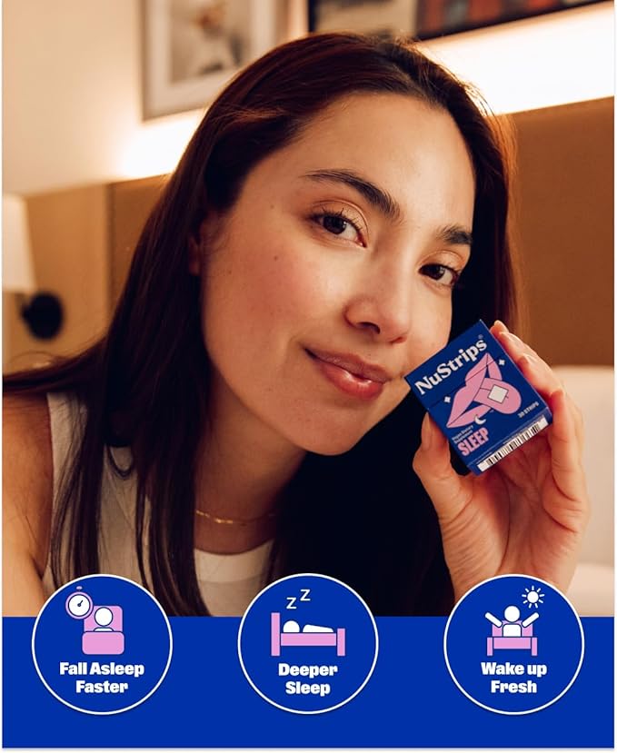 NuStrips™ Fast-Dissolving Sleep Strips with 5mg Melatonin, Valerian Root, L-Theanine & Vitamin B6 – Blueberry Flavor - Natural Sleep Aid, Vegan, Non-GMO, Gluten Free – Fall Asleep Fast (3 Strips)