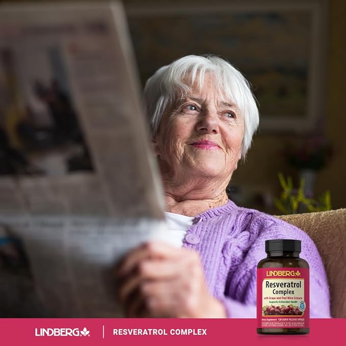 Lindberg Resveratrol Supplement | 120 Capsules | Complex with Grape Seed and Red Wine Extract | Non-GMO, Gluten Free