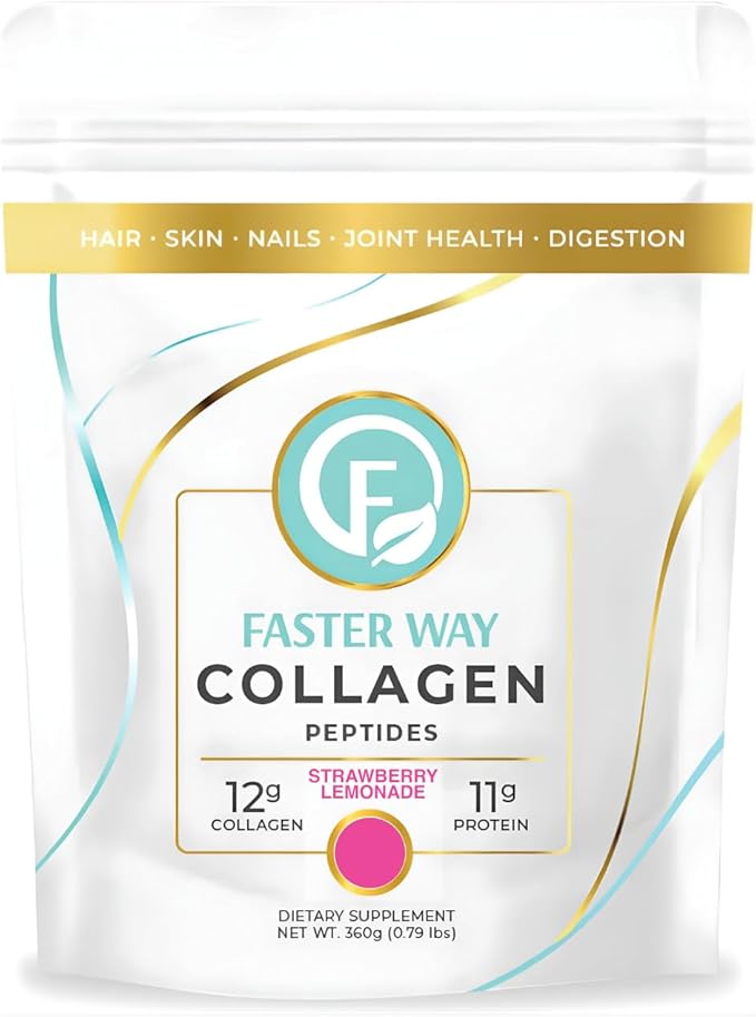 Faster Way - Collagen Peptides - 12g Hydrolyzed Collagen + 11g Protein Per Serving - Hair, Skin & Nails - Amino Acids- Sugar, Gluten & Dairy Free - Non-GMO - Strawberry Lemonade - 30 Servings
