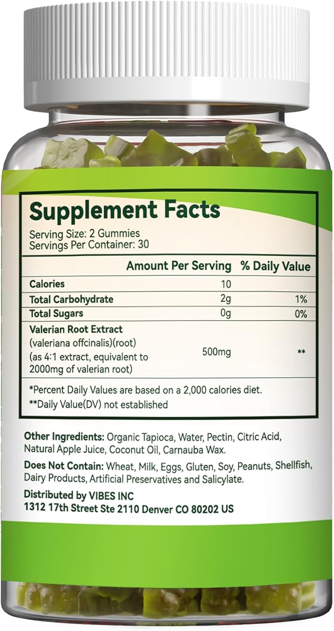 Valerian Root Gummies 2000mg, Valerian Root Extract for Relaxation & Mood Support, Herbal Supplement for Kids & Adults, Vegan, Apple Flavor, 60 Count