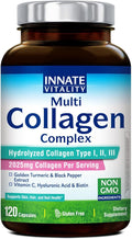 Innate Vitality Multi Collagen Peptides, Type I, II, III, Vitamin C, Biotin, Hyaluronic Acid & Turmeric, 2025mg Hydrolyzed Collagen for Women & Men, Skin, Hair & Nail Support, 120 Capsules