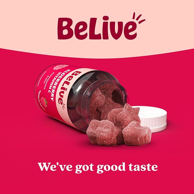 BeLive Elderberry Gummies with Vitamin C, D3 and Zinc - Multivitamin Supplement for Immune Health Support for Kids & Adults - 50 Count - Raspberry Flavor
