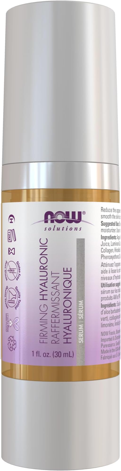 NOW Foods Solutions, Hyaluronic Acid Firming Serum, Naturally Reduces Appearance of Fine Lines, 1-Ounce