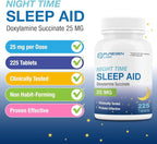 Puregen Labs Doxylamine Succinate 25mg | Nighttime Sleep Aid | Safe & Effective | Non-Habit Forming Sleep Aid | Made in USA | 225 Tablets