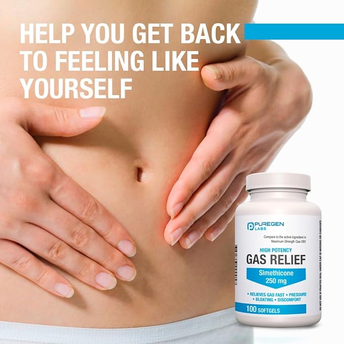 Maximum Strength Gas Relief Softgels with Simethicone 250 mg Relieve Pressure, Bloating and Painful Discomfort Compare to Gas-X and Phazyme -100 Count