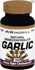 Windmill Garlic 350 mg Tablets Natural Odor-Controlled 100 Tablets (Pack of 2)