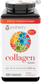 Youtheory Collagen Plus Biotin, 390 Tablets (3 Pack)