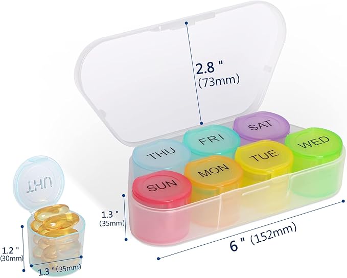 NatureTouch Weekly Pill Organizer, BPA Free Medicine Organizer Rainbow 7 Day Pill Box, Daily Portable Pill Conatainer for Pills/Vitamin/Fish Oil/Supplements [Lastest Version]