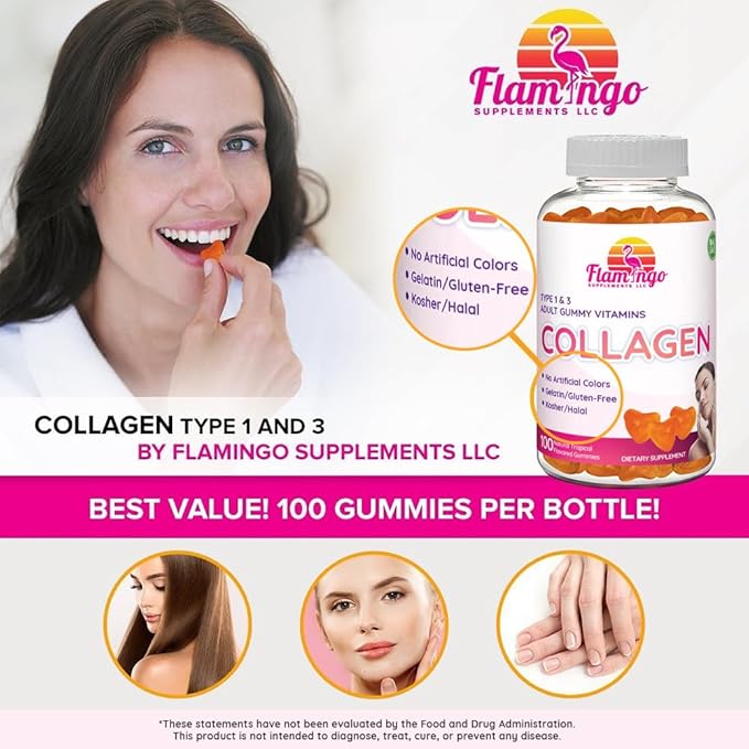 Collagen Gummies- Natural Marine Collagen for Women, and Men- Collagen Supplements for Skin Hair, Nails- Hydrolyzed Type 2 & 1 3- Replace Pills and Powders - No Gelatin, Kosher, Halal- 100 Ct.