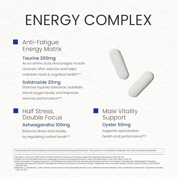 Men's Energy & Immune Complex, Energy Production, Fatigue Relief, Stress Support, Immune Health, Non-GMO, Made in USA, 90 Servings
