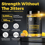 Creatine Monohydrate Gummies for Men and Women, 5g Creatine + L-Theanine for Muscle Growth, Strength, Focus, & Energy, Vegan, Non GMO, Gluten Free (120 Count, 30 Servings)