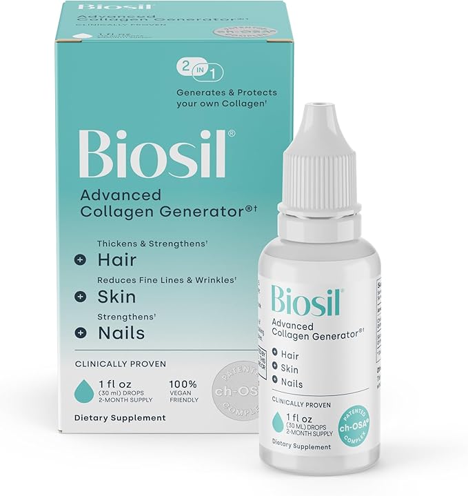 Biosil Collagen Booster Supplement - 1 fl oz Drops - Patented ch-OSA Activator for Skin, Hair, Nails & Joints - Supports Natural Production - 60-Day Supply