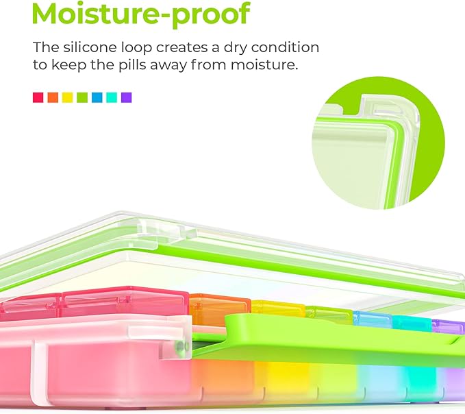 AUVON iMedassist Moisture-Proof Weekly Pill Organizer 4 Times a Day, Large 7 Day Pill Box Case with Portable Design for Travel, Removable Individual Containers Hold Vitamins, Supplements, Medications