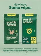 Earth Rated Dog Ear Wipes, Vet-Developed Pet Ear Wipes for Dogs & Cats, Hypoallergenic Cleaner to Remove Dirt and Wax, Wild Oat Scent, 70 Count