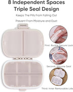 Holii Travel Pill Organizer, 8 Compartments Portable Pill Case, Daily Pill Box to Hold Vitamins, Small Pill Container for Pocket Purse Medicine Organizer（Khaki）