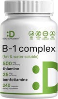 DEAL SUPPLEMENT Vitamin B1 500mg with Benfotiamine, 240 Capsules – 2 in 1 Enhanced Formula – Fat & Water Soluble Thiamine B1 Supplement – Third Party Tested, Non-GMO, No Gluten