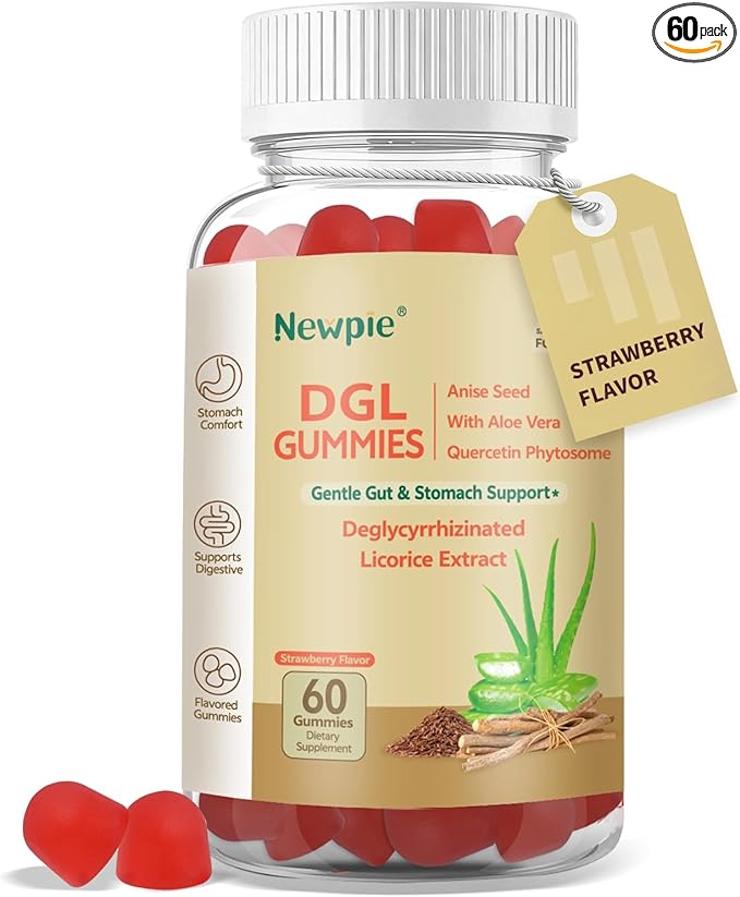 DGL Gummies | Deglycyrrhizinated Licorice Root Extract, Quercetin, Aloe Vera, Anise Seed Powder | Gut Health, Stomach Soothe, Gerd Support, Digestive Comfort | Gluten Free, 60 ct(Strawberry Flavor)