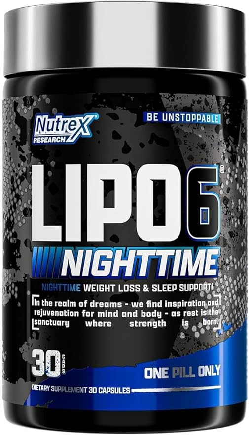 Nutrex Lipo 6 Nighttime Fat Burner | Melatonin Sleep Aid & Weight Loss Diet Pills for Men and Women | Night Time Metabolism Booster Appetite Suppressant | 30 Servings (1)