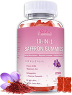 Saffron Supplements Gummies for Kids & Adults,Sugar Free,with Ashwagandha,L-Theanine,Chamomile,St. John's Wort,Lemon Balm,Vitamin D3 B6, Magnesium,Zinc Gummies for Zzz, Mood, Focus & Vision 60 Cnt