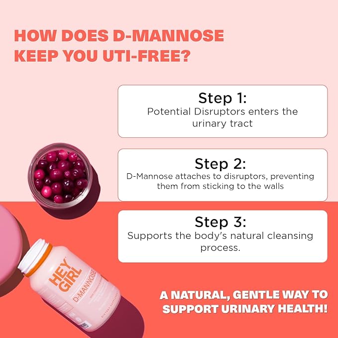D Mannose Capsules - Fast-Acting UTI Supplement - Cleanse & Flush Impurities - with Natural D-Mannose Powder, Cranberry, Hibiscus & Dandelion - Alternative to Cranberry for Women, 60 Capsules