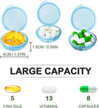 3PCS Small Pocket Daily Pill Box Organizer - Portable Travel Wallet with Individual Compartments - Compact, Convenient and Easy-to-Use Mini Pill Container for On-the-Go Medication Management (Blue)