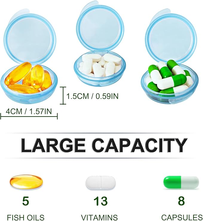 Pill Organizer for Pocket, Mini Pill Box for Pocket Purse, Portable Travel Pill Container, Small Secure Storage for Supplements & Daily Care (Blue 6 PCS)