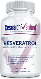 Research Verified Resveratrol - 98% Trans-Resveratrol 1000 mg, Anti-Aging Support - 1 Bottle - 60 Capsules