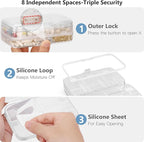 FYY Weekly Pill Organizer with Labels,8 Compartments Travel Daily Pill Case Airtight Moistureproof Large Pill Box to Hold Vitamins, Fish Oil, Supplements,Cotton Swab and Bandages-Clear
