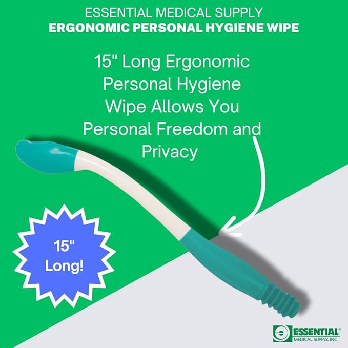 Essential Medical Supply Ergonomic Personal Hygiene Comfort Wipe Tool for Toilet Paper and Wet Wipes - 15in Long Reach Comfort Toilet Aid for Disabled and Elderly, Butt Wiper for Handicap Individuals